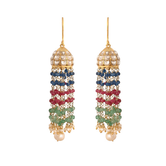 Mehr Multicoloured Polki Silver Jhumki