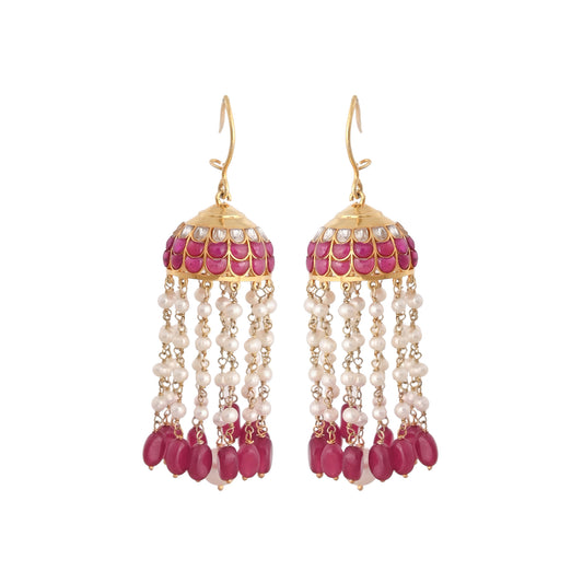Mehr Ruby, Pearl & Polki Silver Jhumki