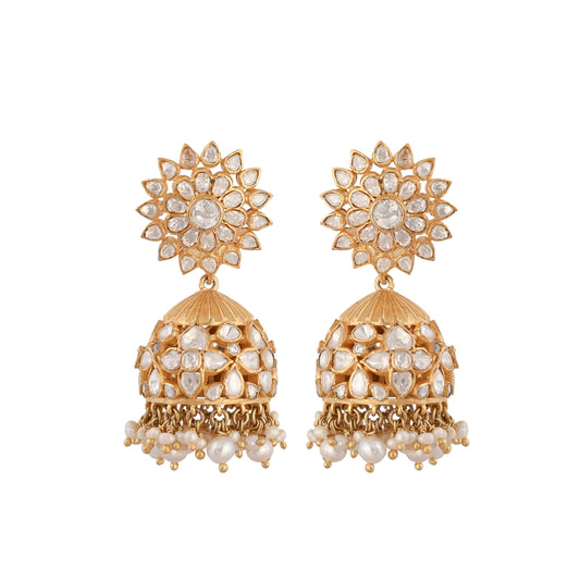 Noor Polki & Pearl Silver Jhumki Earrings