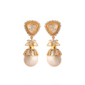 Polki & Unshaped Pearl Silver Drop Earrings