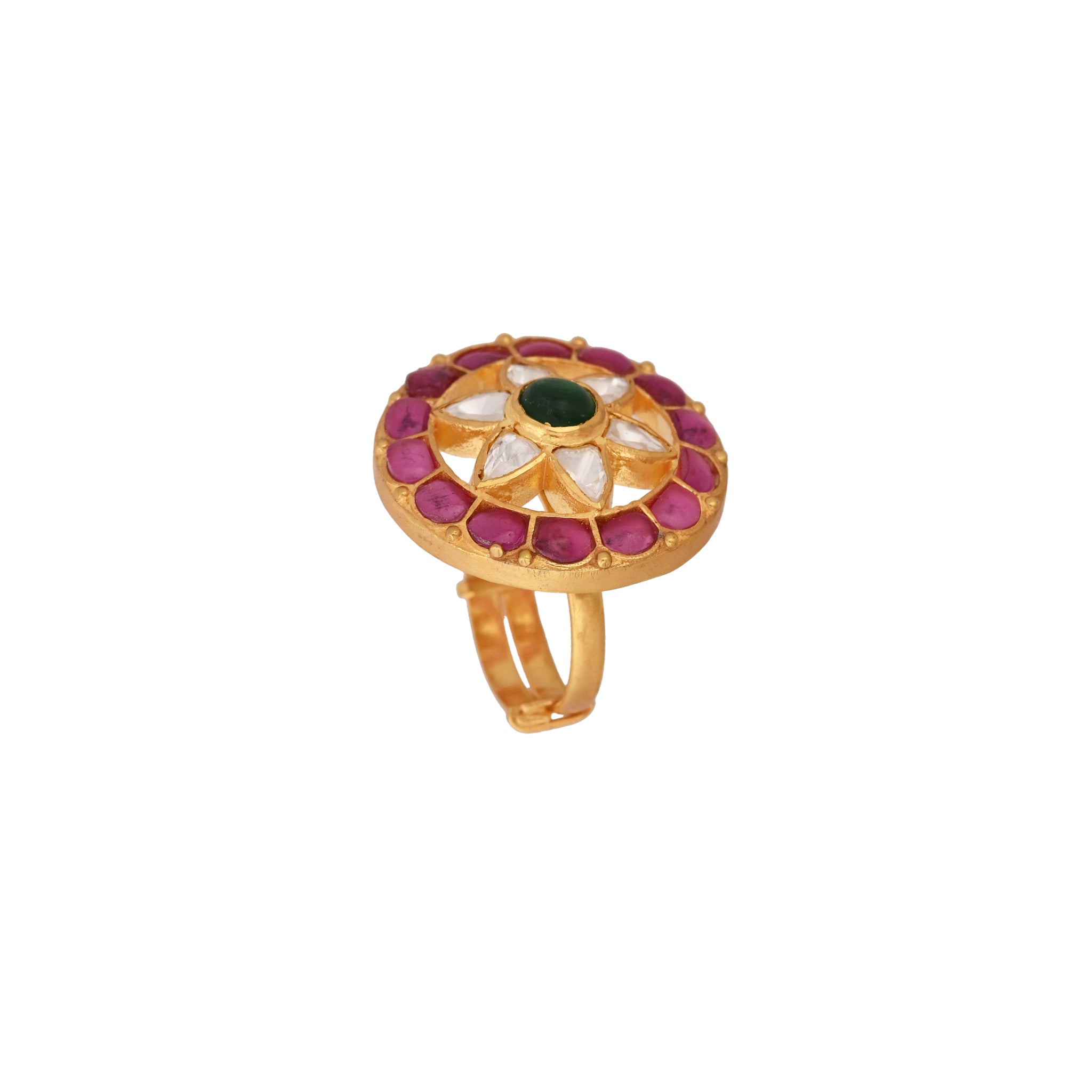 Floral Round Polki Silver Ring