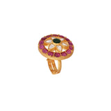 Floral Round Polki Silver Ring