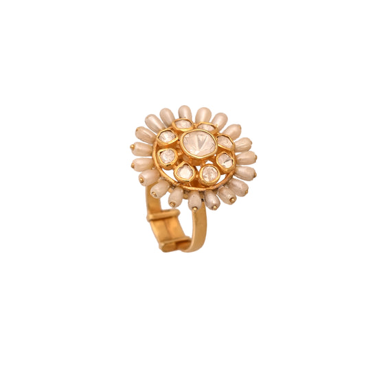 Noor Bloom Polki & Pearl Silver Ring