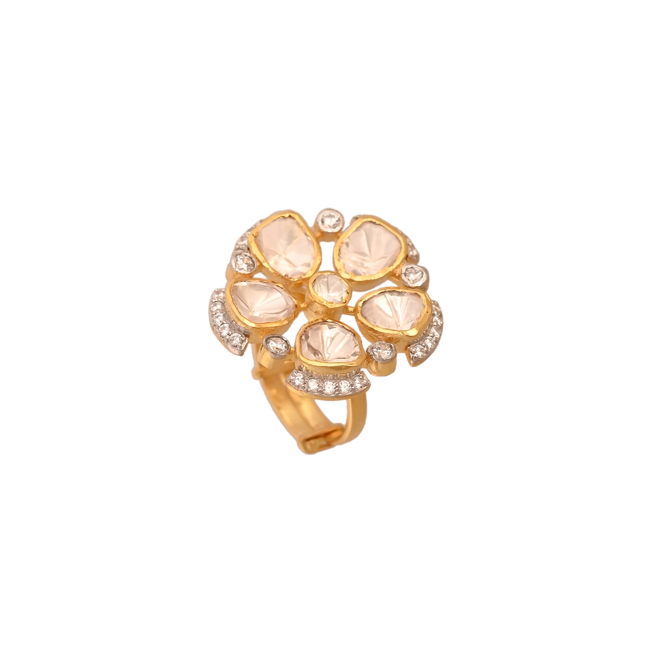 Noor Bloom Polki Silver Ring