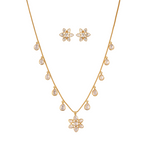 Noor Polki Flower Drop Chain Silver Necklace Set