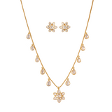 Noor Polki Flower Drop Chain Silver Necklace Set