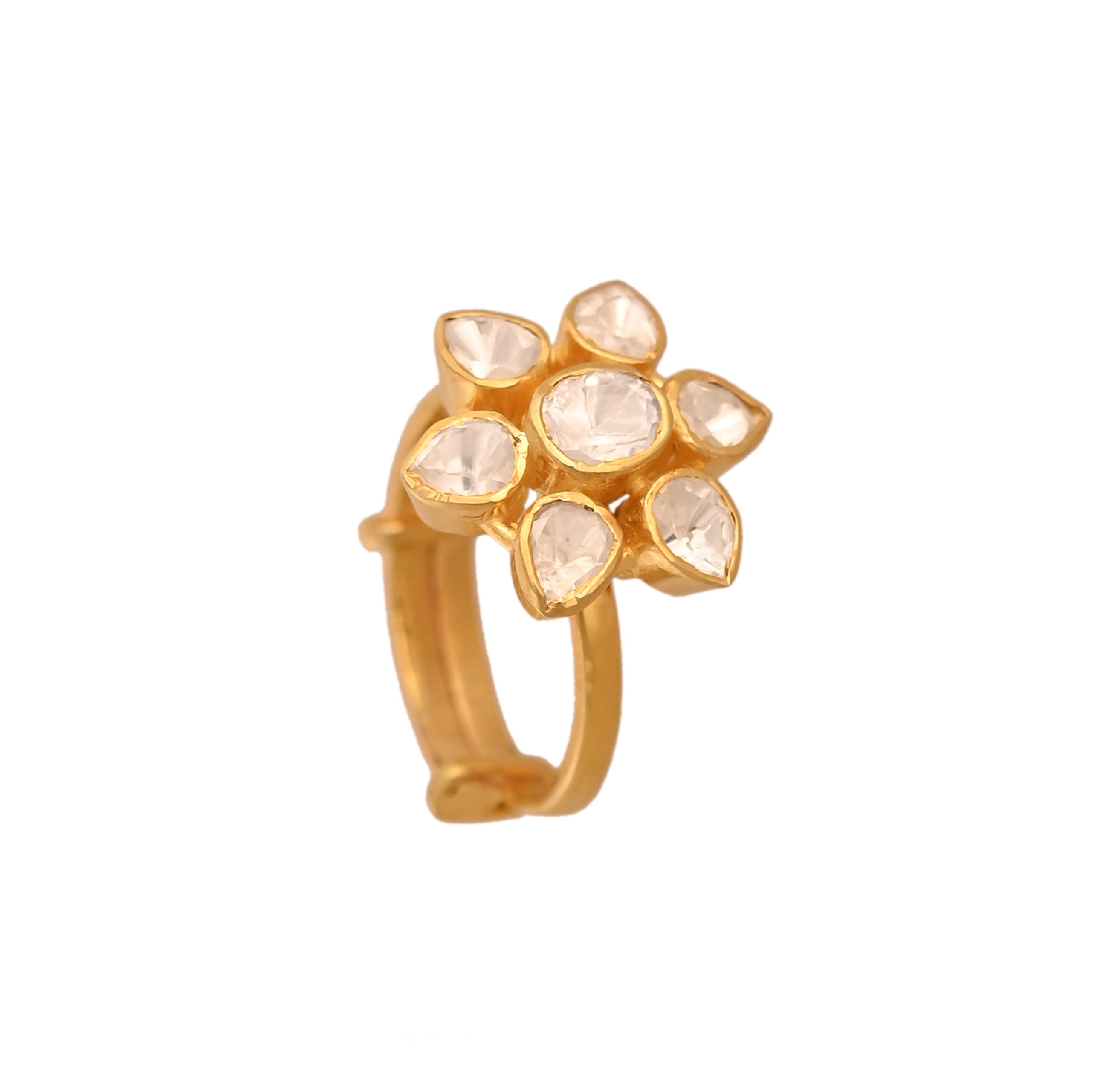Noor Flower Polki Silver Ring