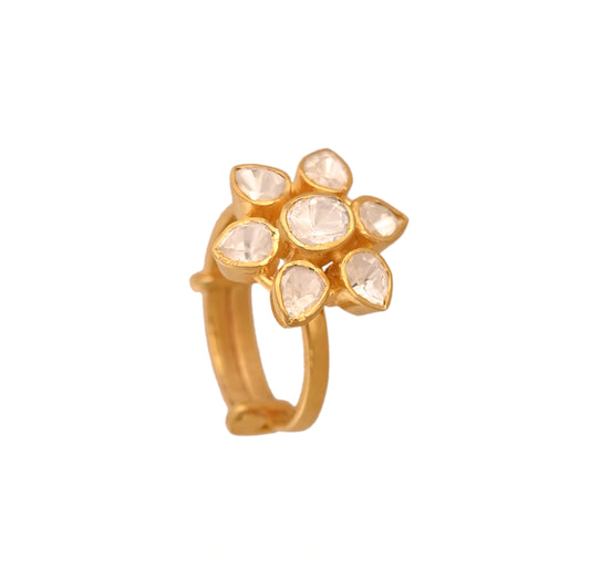 Noor Flower Polki Silver Ring