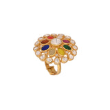 Navratna Round Silver Ring