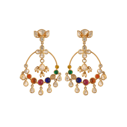 Navratna Silver Chandbali Earrings