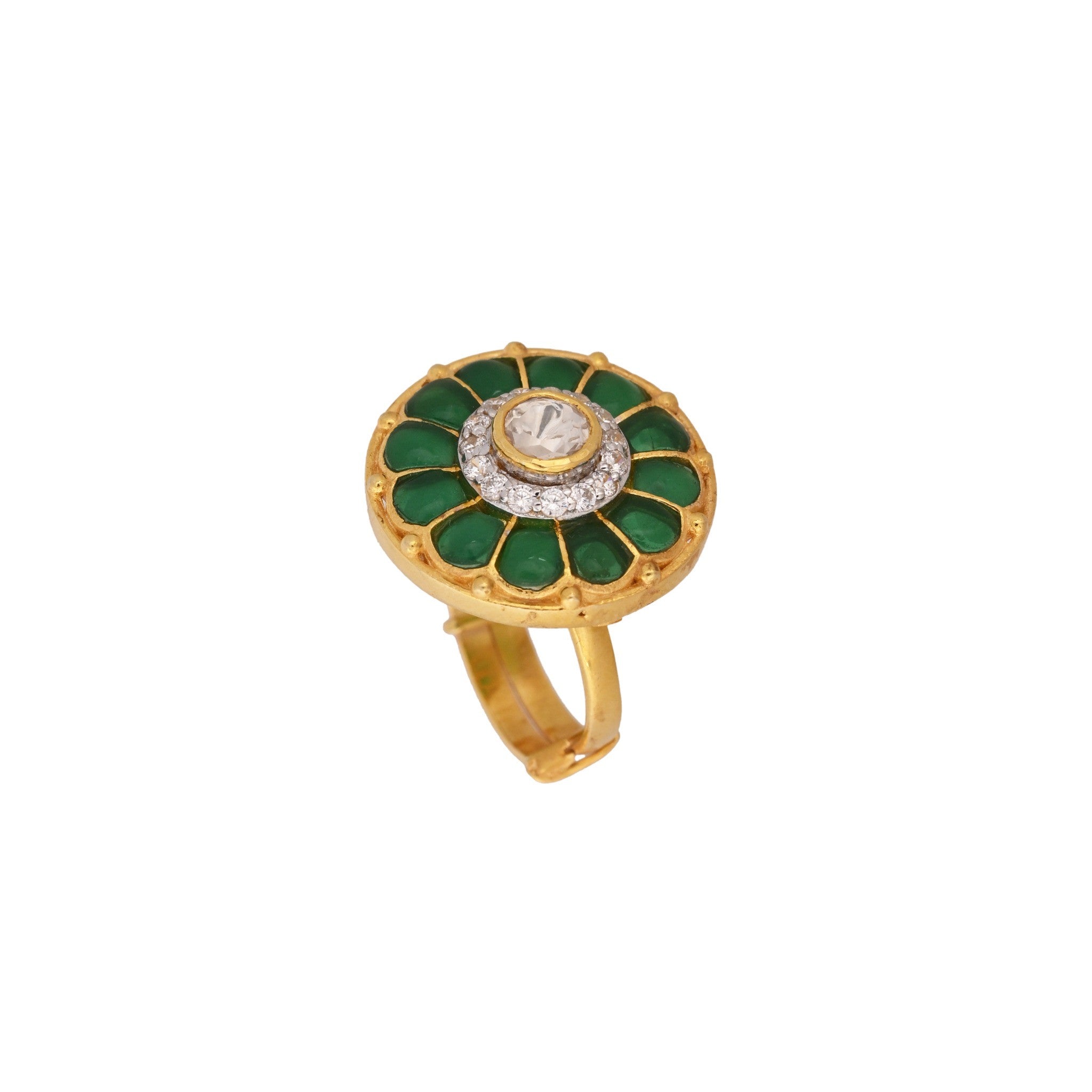 Green Flower Silver Ring