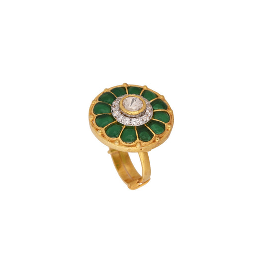 Green Flower Silver Ring