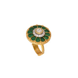 Green Flower Silver Ring