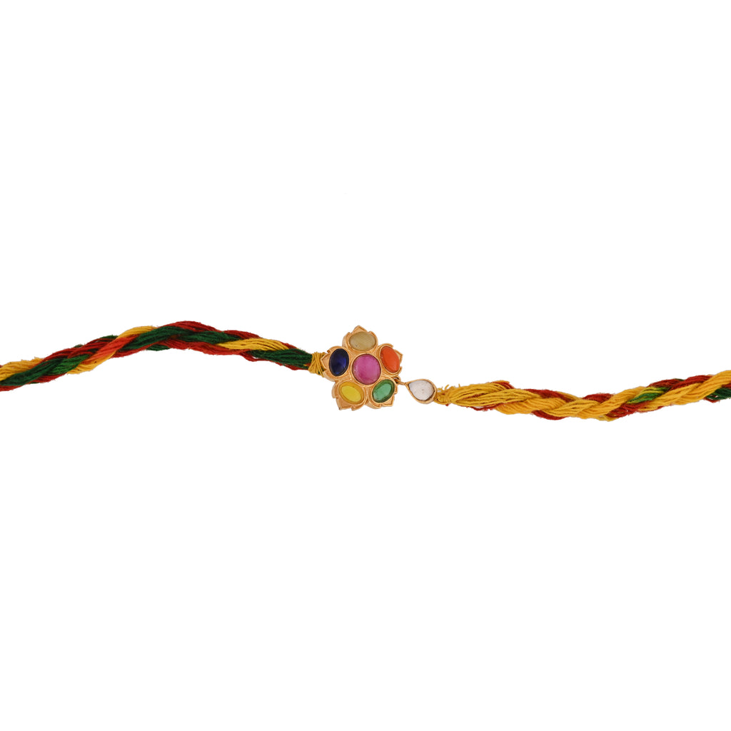 Floral Navratna Silver Rakhi