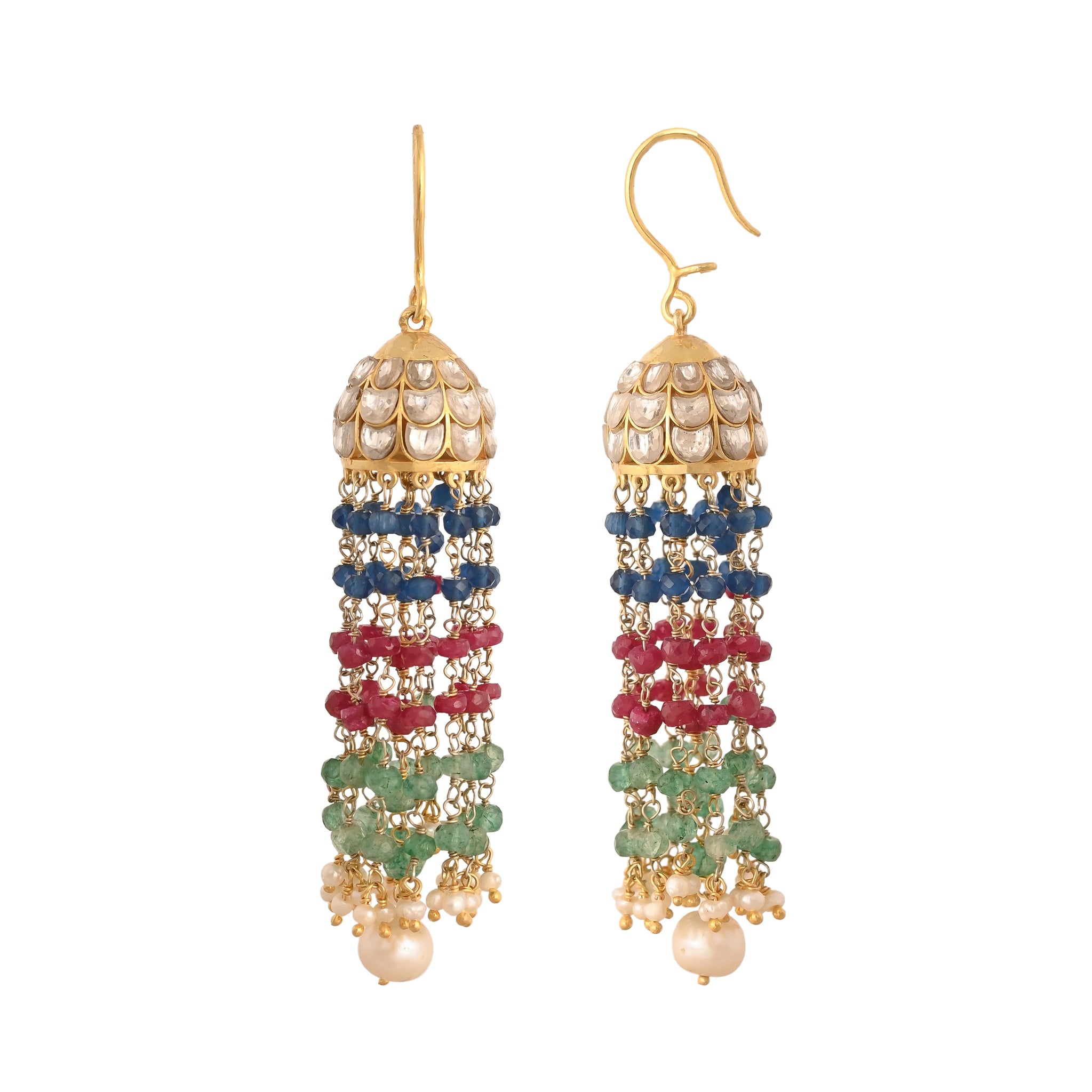 Mehr Multicoloured Polki Silver Jhumki