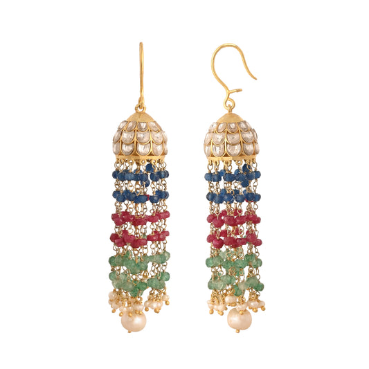 Mehr Multicoloured Polki Silver Jhumki