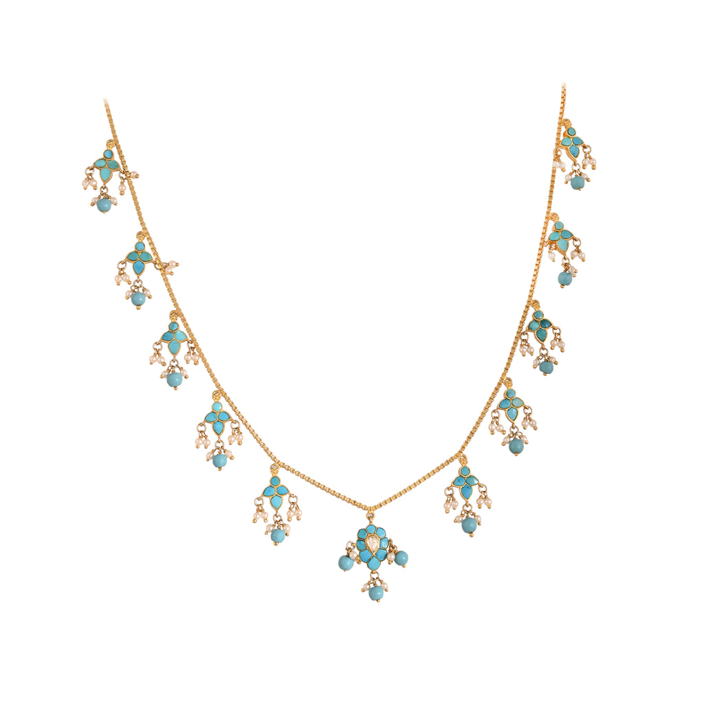 Gulnaar Turquoise Bloom Silver Chain Necklace