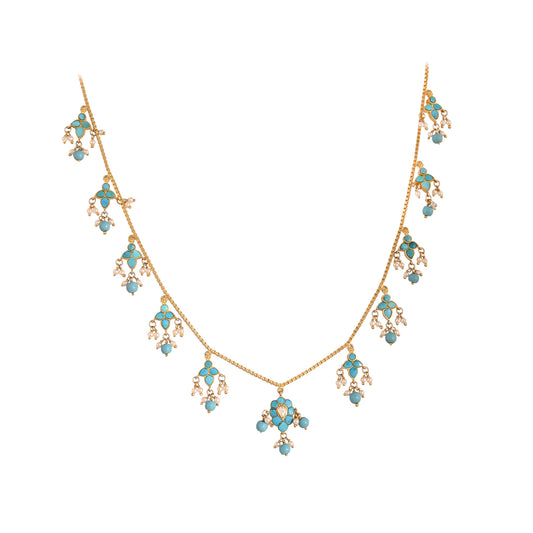 Gulnaar Turquoise Bloom Silver Chain Necklace