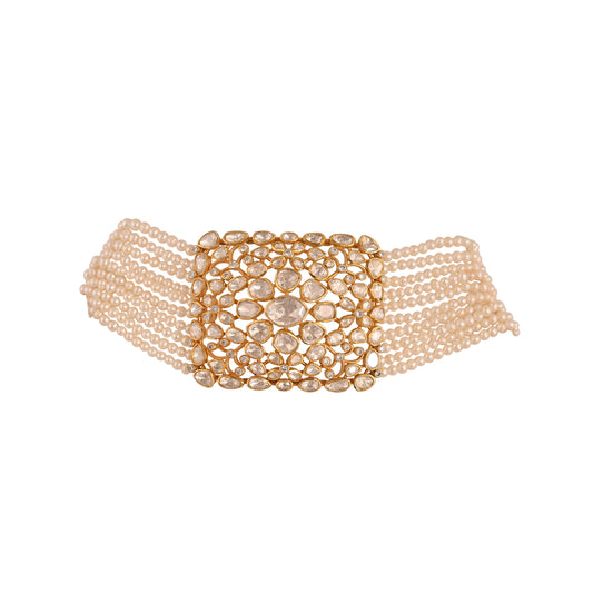 Noor Polki & Pearl Rectangle Silver Choker Necklace