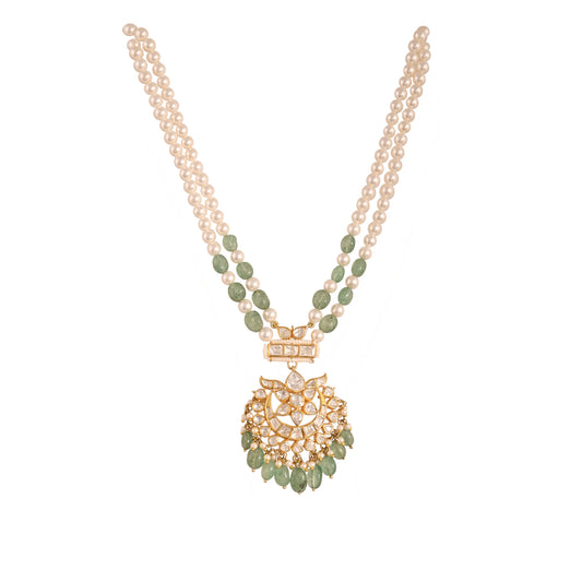 Gulnaar Emerald & Polki Silver Pearl Necklace
