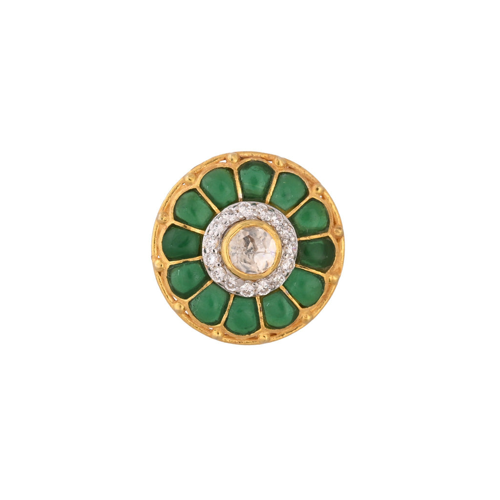 Green Flower Silver Ring