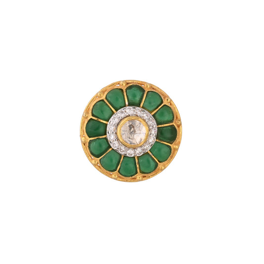 Green Flower Silver Ring
