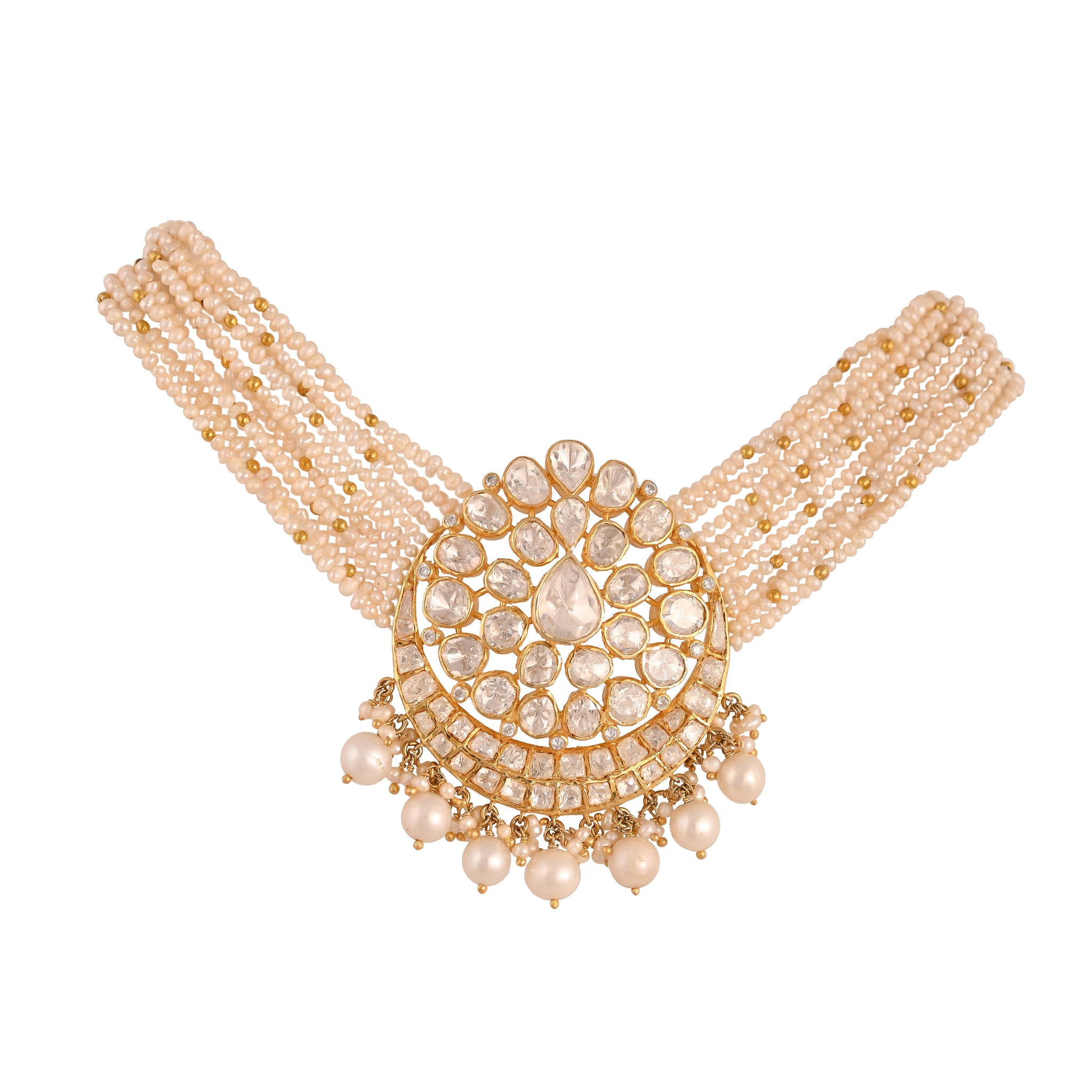 Noor Polki & Pearl Silver Choker Necklace Set