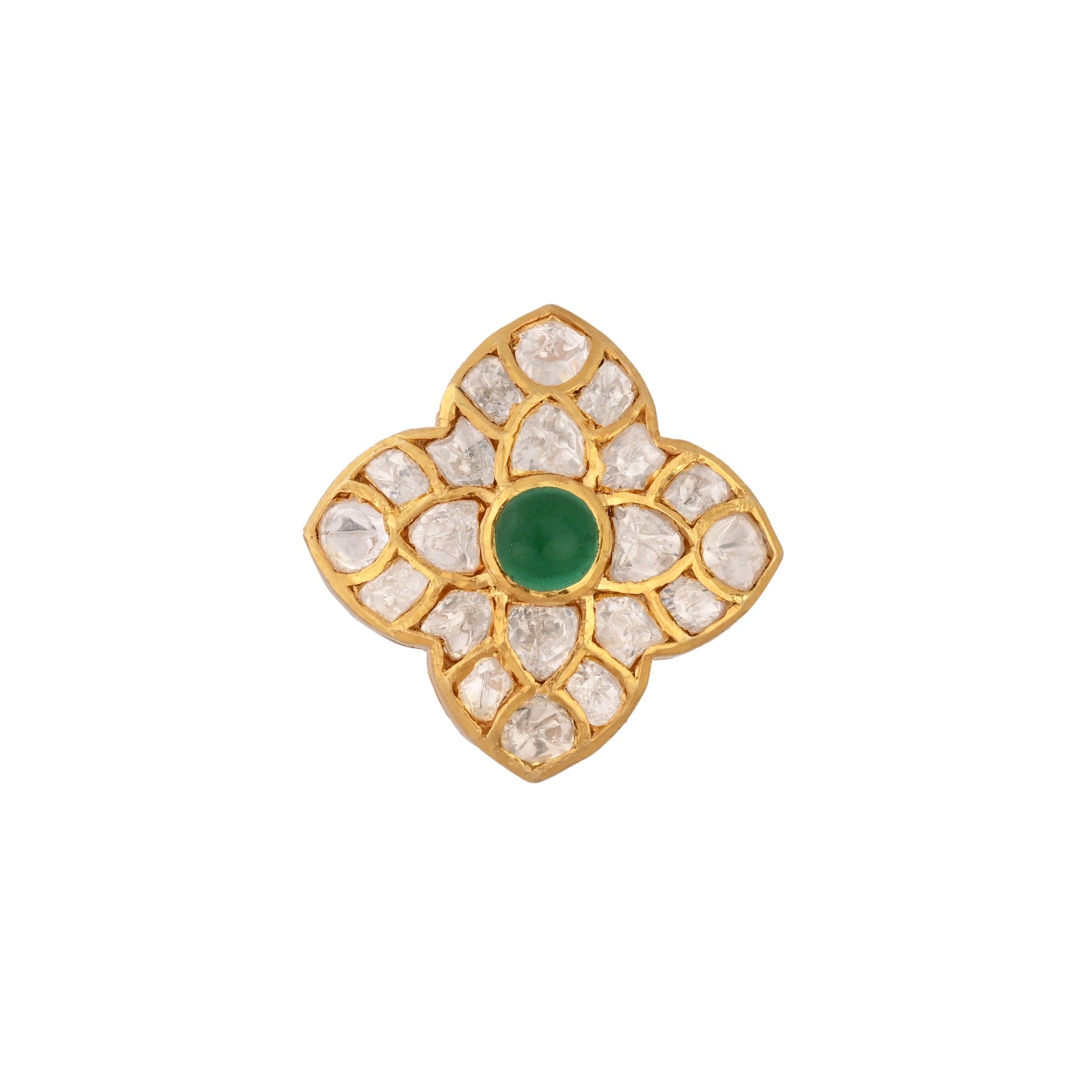 Floral Asymmetric Polki Silver Ring