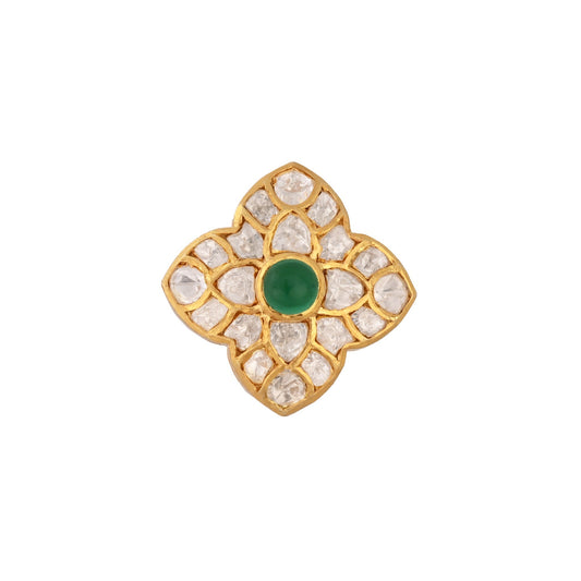 Floral Asymmetric Polki Silver Ring