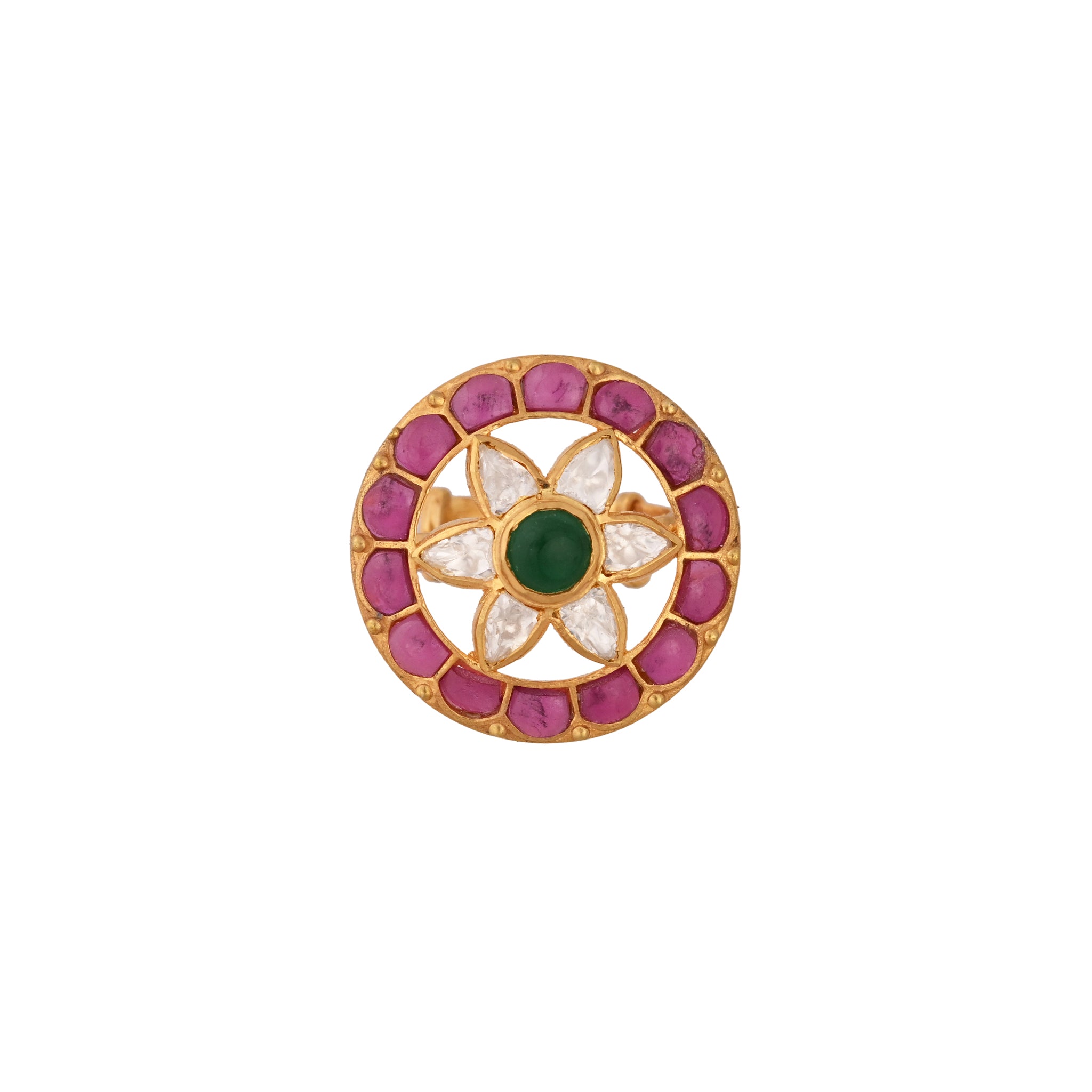 Floral Round Polki Silver Ring