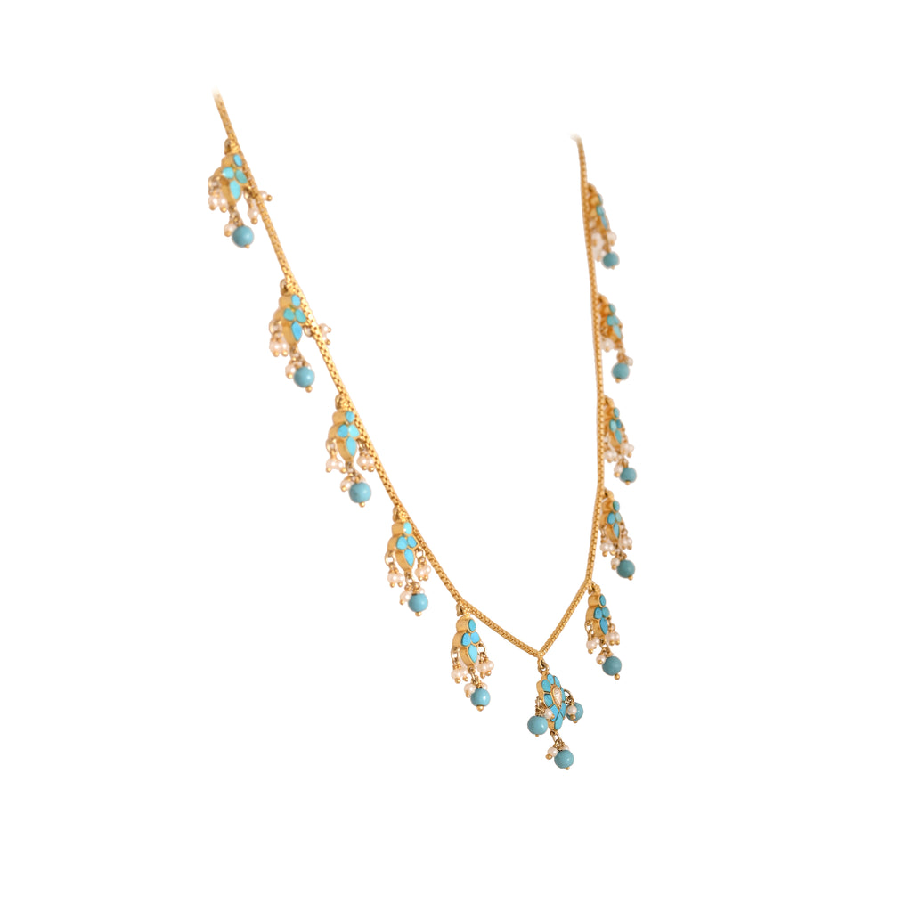 Gulnaar Turquoise Bloom Silver Chain Necklace Set