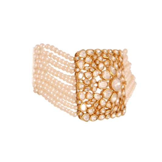 Noor Polki & Pearl Rectangle Silver Choker Necklace