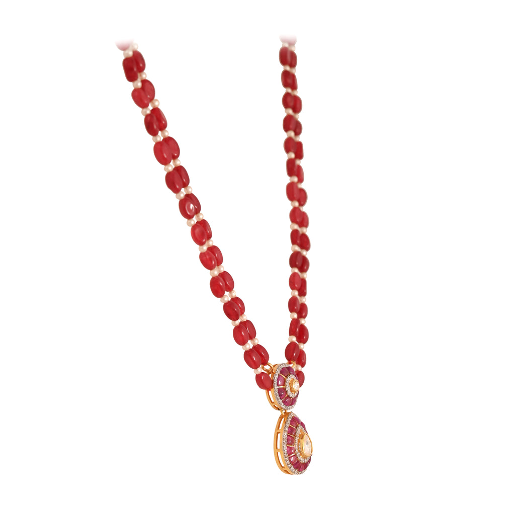 Gul Ruby & Polki Layered Silver Necklace Set (2 Strings)