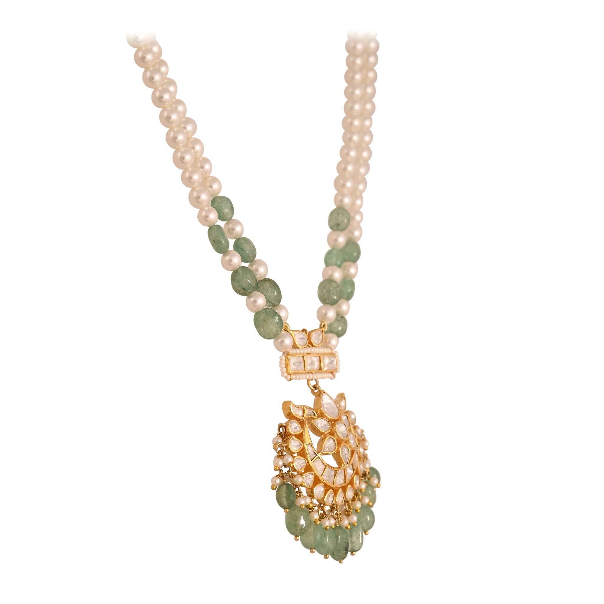Gulnaar Emerald & Polki Silver Pearl Necklace Set