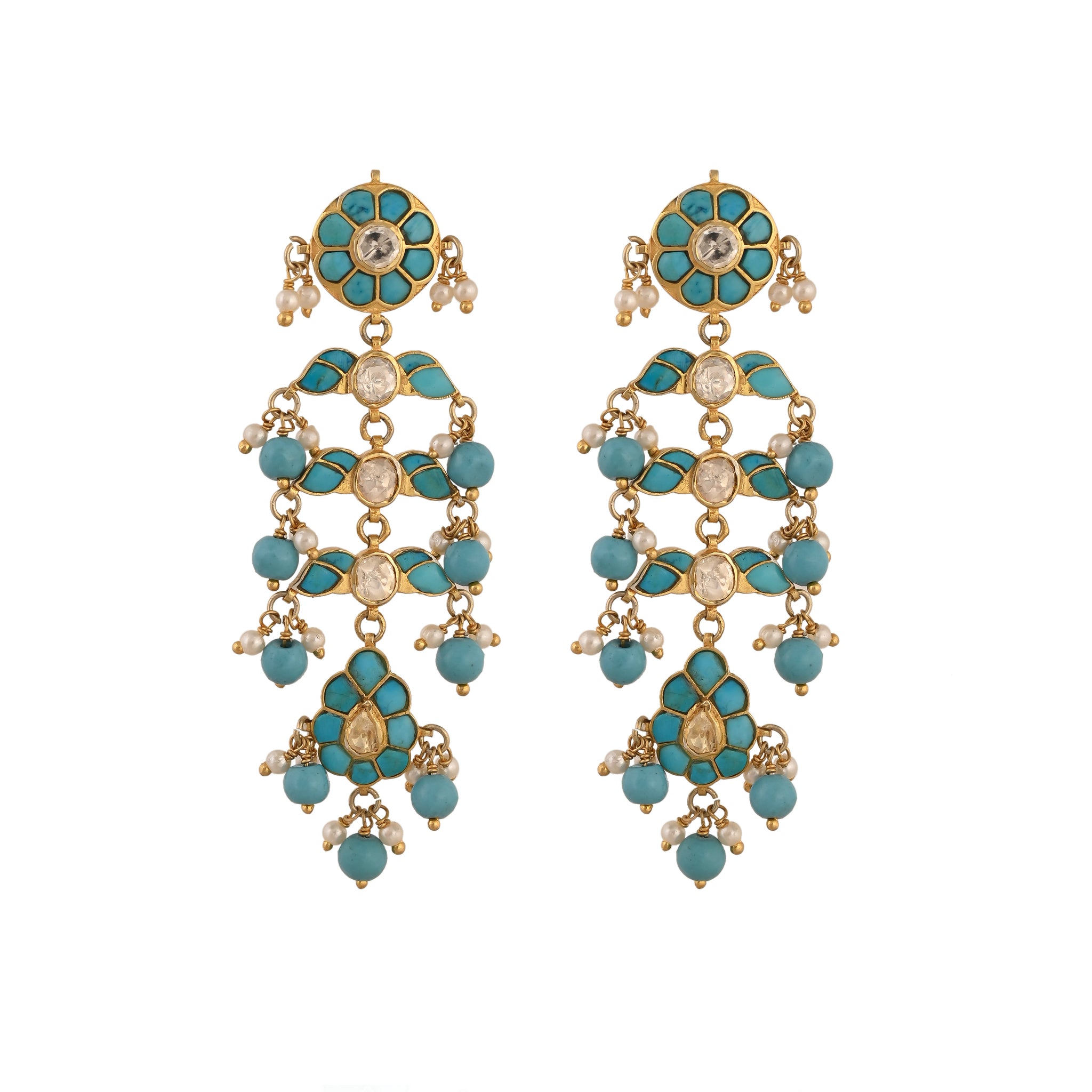 Gulnaar Turquoise Bloom Silver Chain Necklace Set