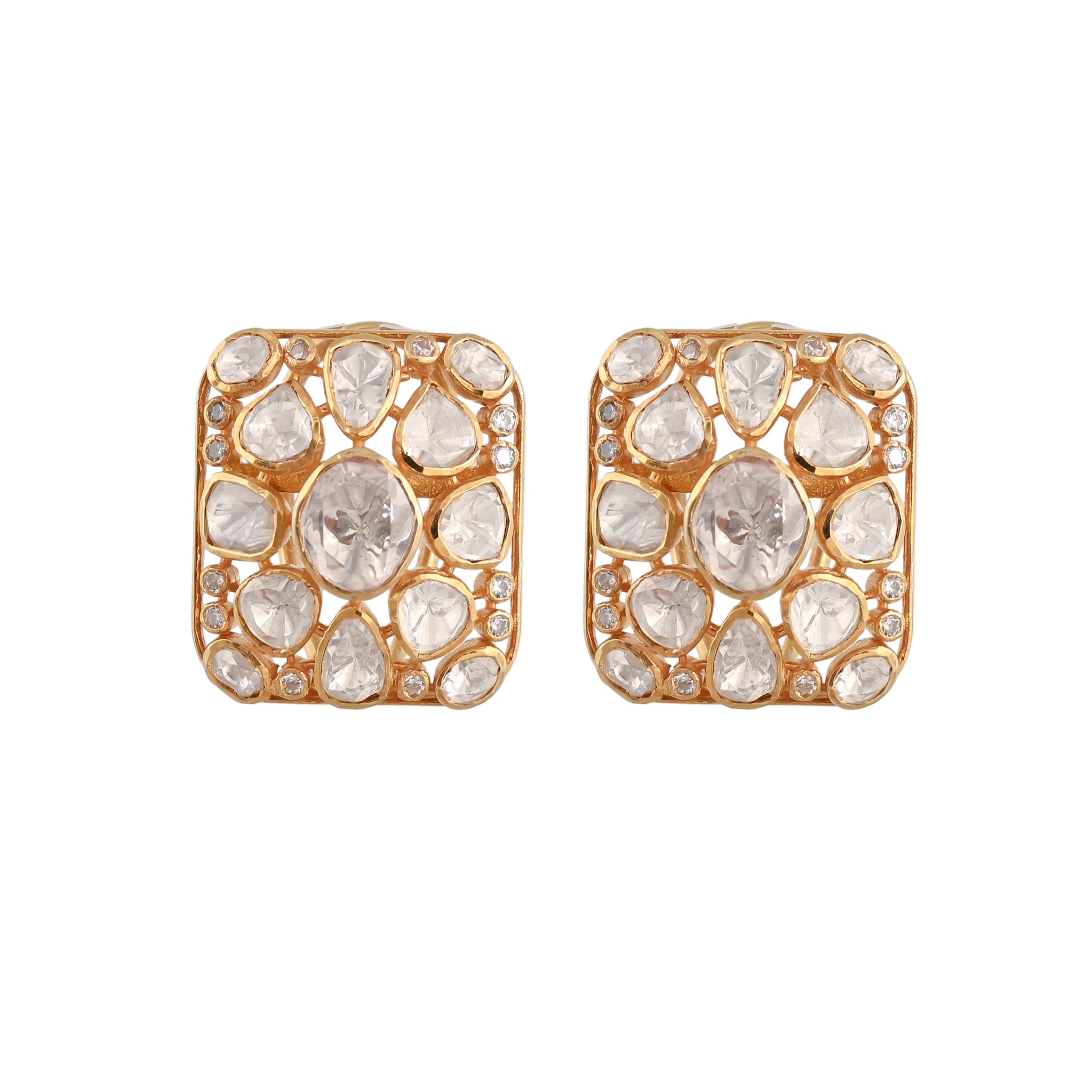 Noor Polki Rectangle Silver Stud Earrings