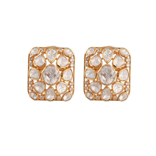 Noor Polki Rectangle Silver Stud Earrings