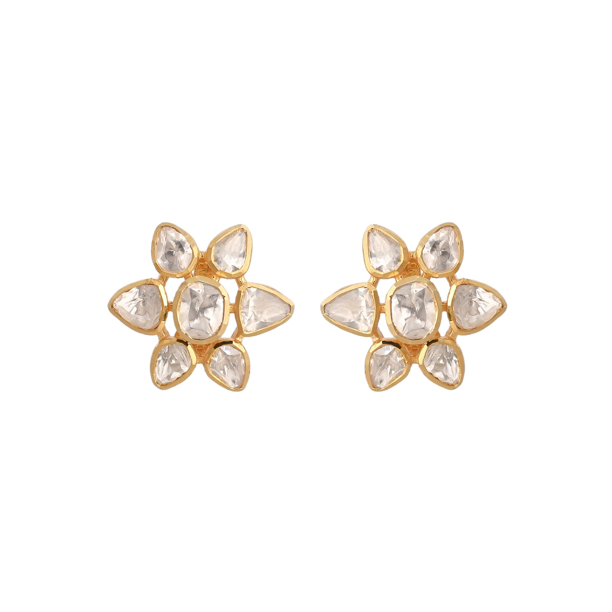 Noor Polki Flower Silver Stud Earrings