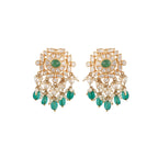 Emerald & Polki Silver Earrings