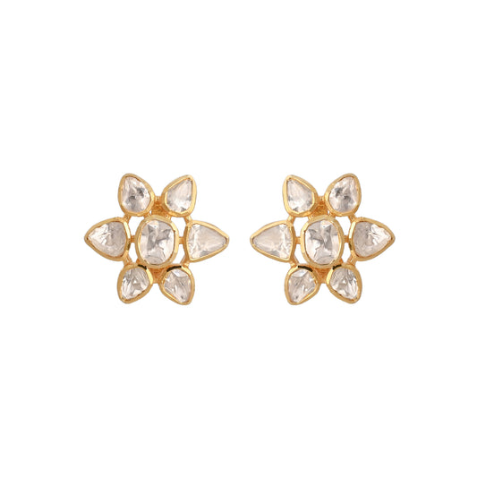 Noor Polki Flower Silver Stud Earrings