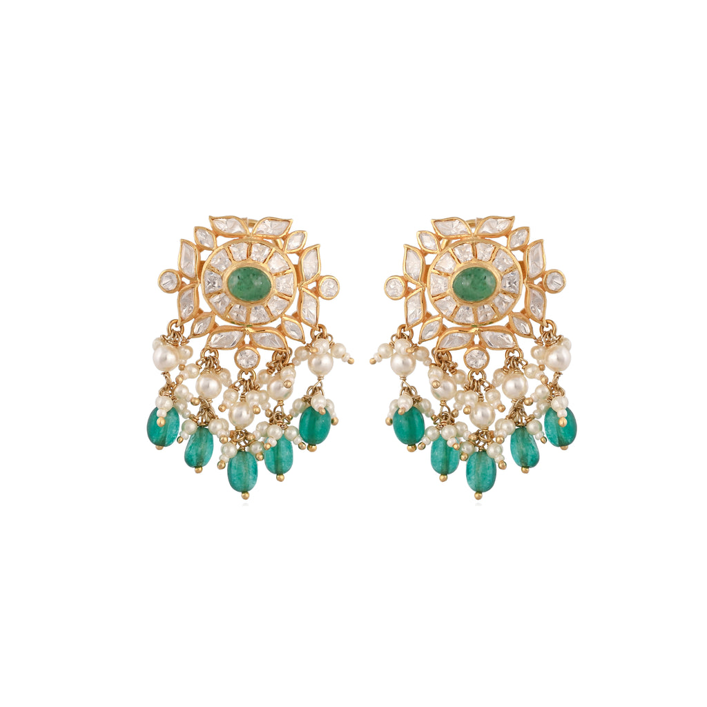 Emerald & Polki Silver Choker Necklace Set