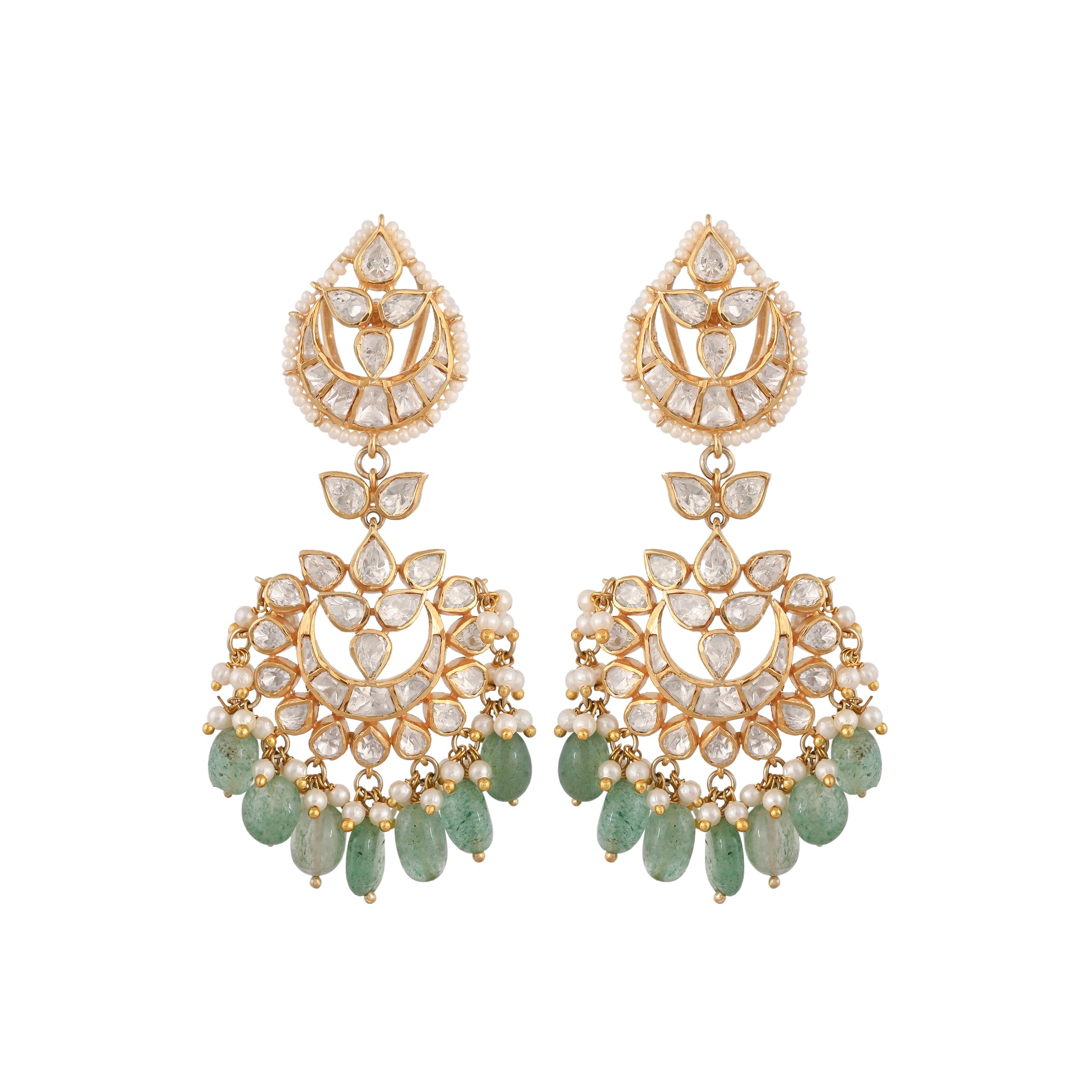 Gulnaar Emerald & Polki Silver Pearl Earrings