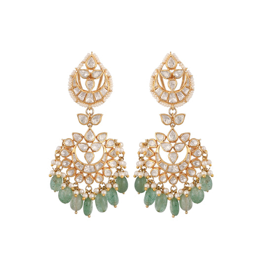 Gulnaar Emerald & Polki Silver Pearl Earrings