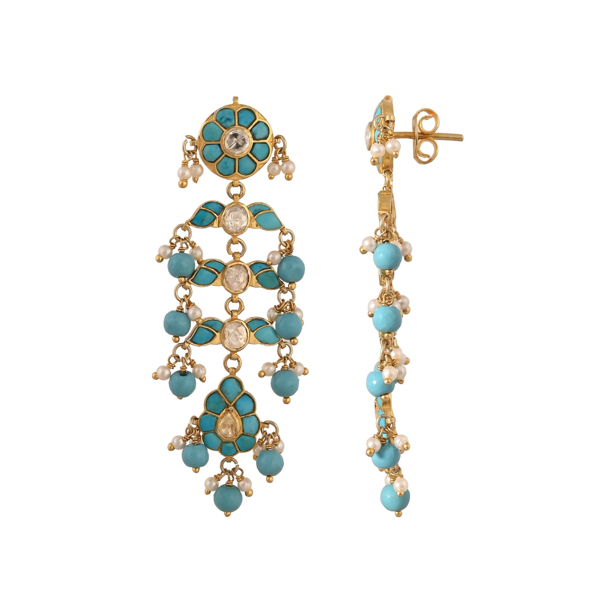 Gulnaar Turquoise Bloom Silver Chain Necklace Set