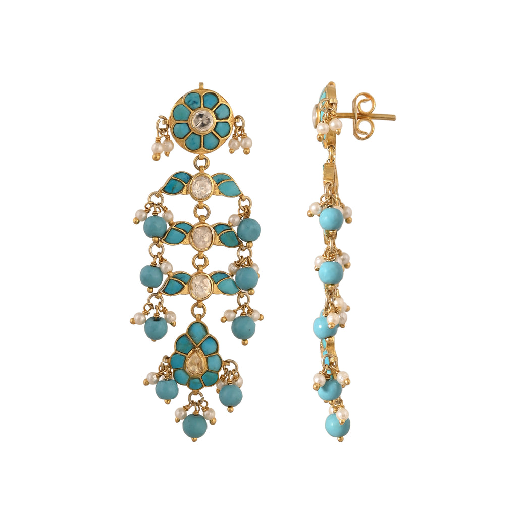 Gulnaar Turquoise Bloom Silver Chain Necklace Set