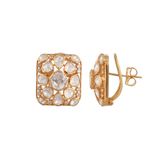 Noor Polki Rectangle Silver Stud Earrings