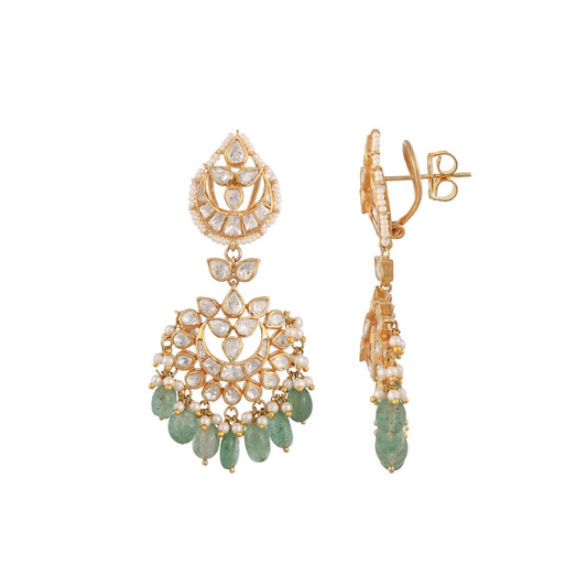 Gulnaar Emerald & Polki Silver Pearl Earrings