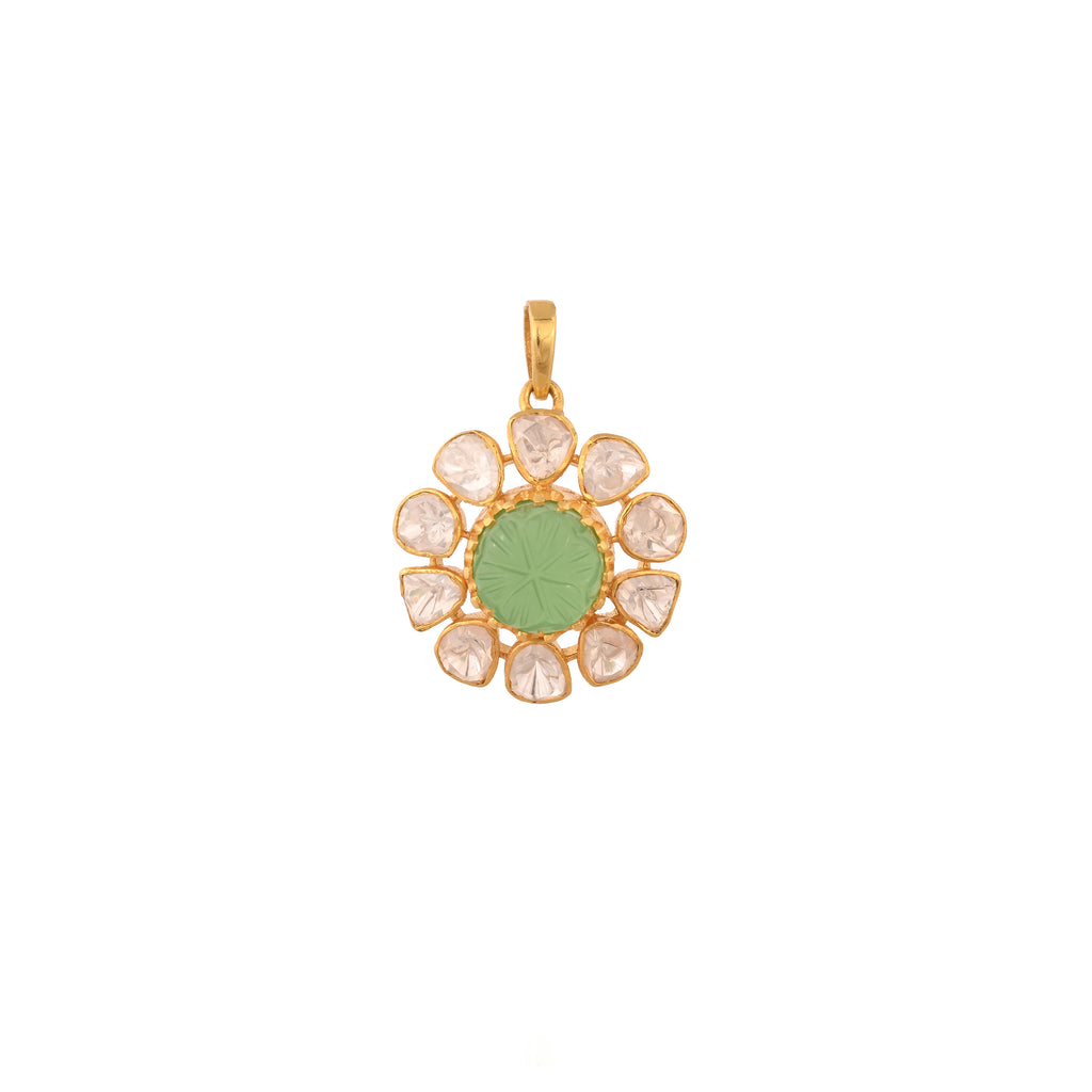 Russian Emerald & Polki Silver Pendant