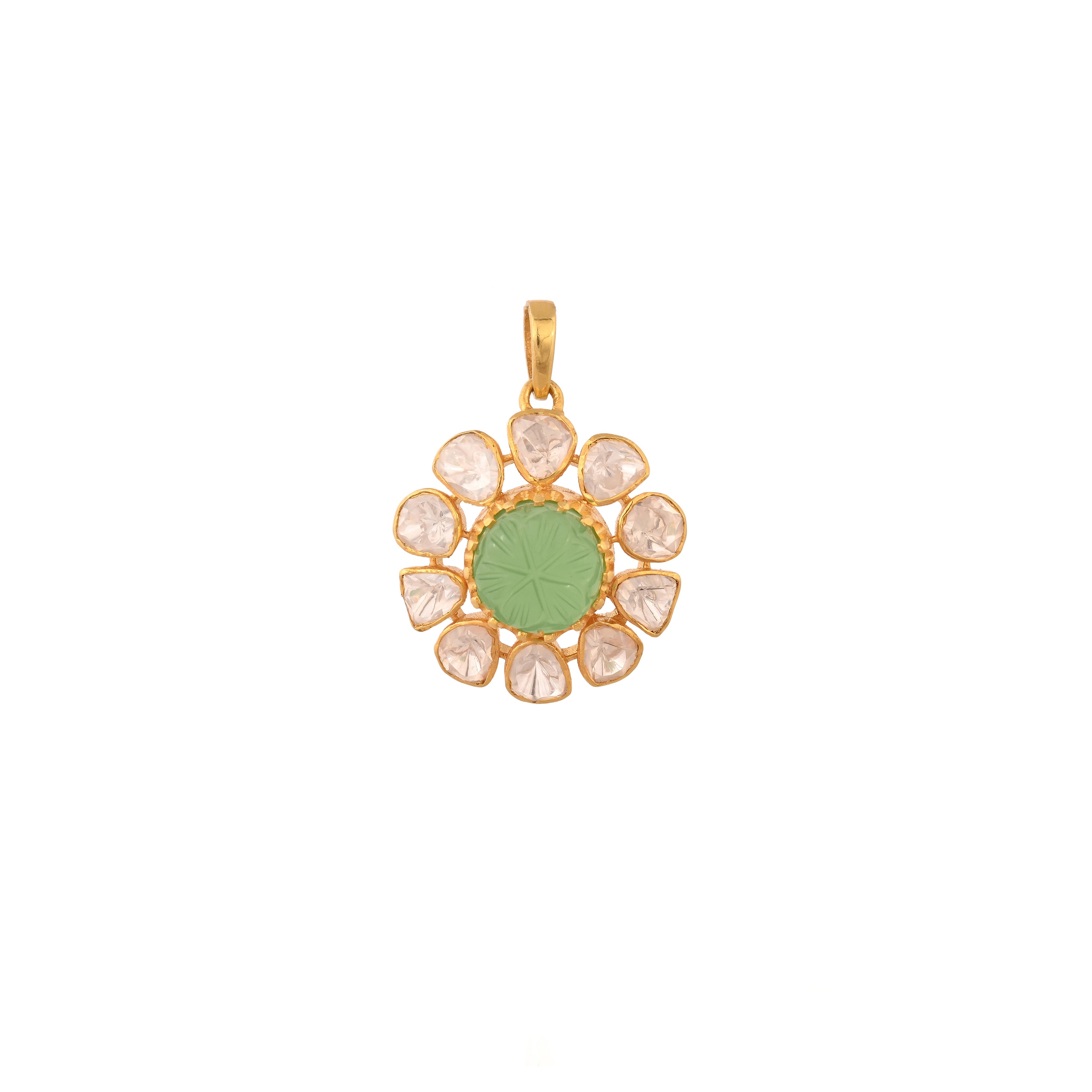 Russian Emerald & Polki Silver Pendant Set