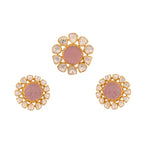 Rose Quartz Floral Polki Silver Pendant Set